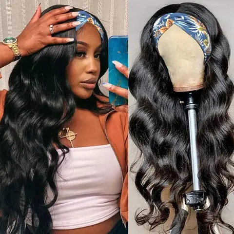 Women's Long Wavy Headband Half Fashion Wig - Lightweight Glueless Wear-and-Go Synthetic Fiber Wig with Adjustable Velcro Strap, Heat Resistant, for Daily Wear, Concerts, Costume Use