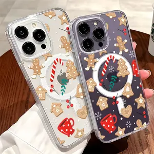 Christmas Gingerbread Theme Magnetic Clear Compatible with MagSafe Shockproof Protective Phone Case for iPhone X 11 12 13 14 15 16 17 Pro Max Plus Air Cover