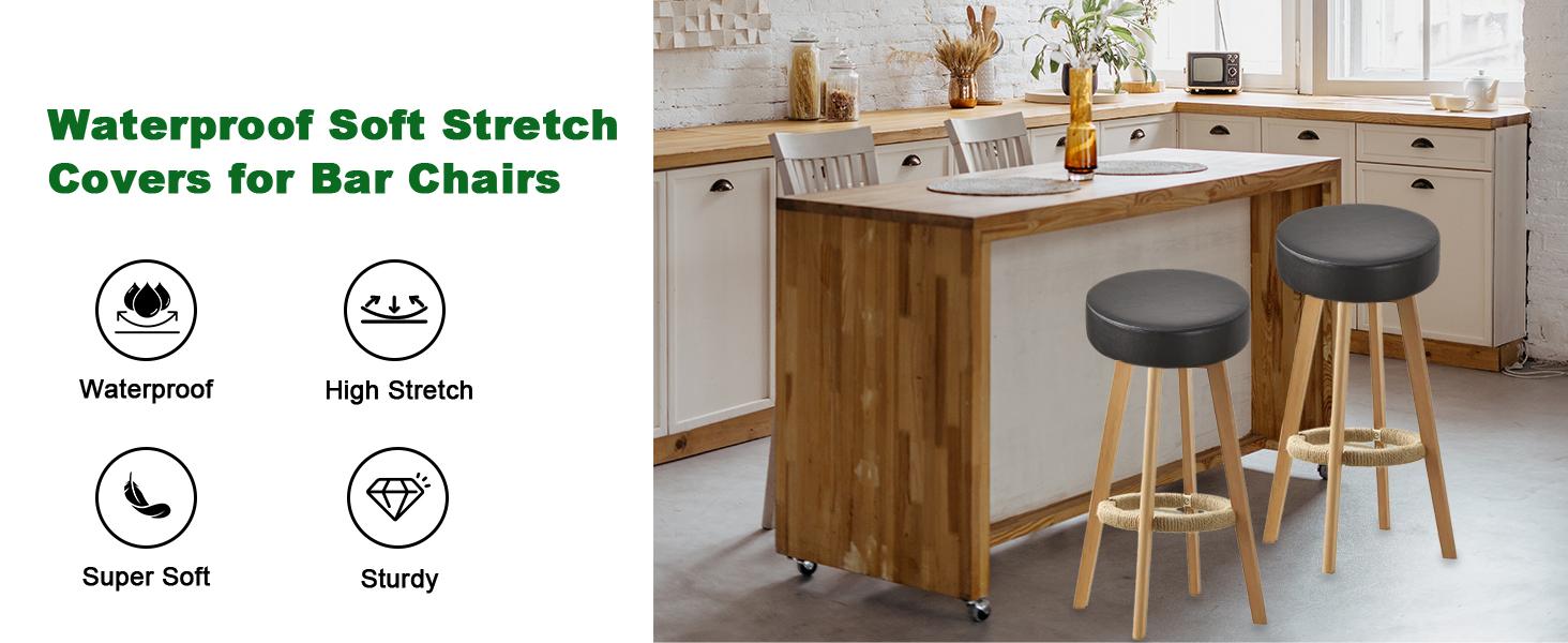 CRFATOP Bar Stool Covers Round Set of , Waterproof PU Seat Covers With Elastic Bands, Chair Covers Washable Cushion Slipcover for 12-15 Inch