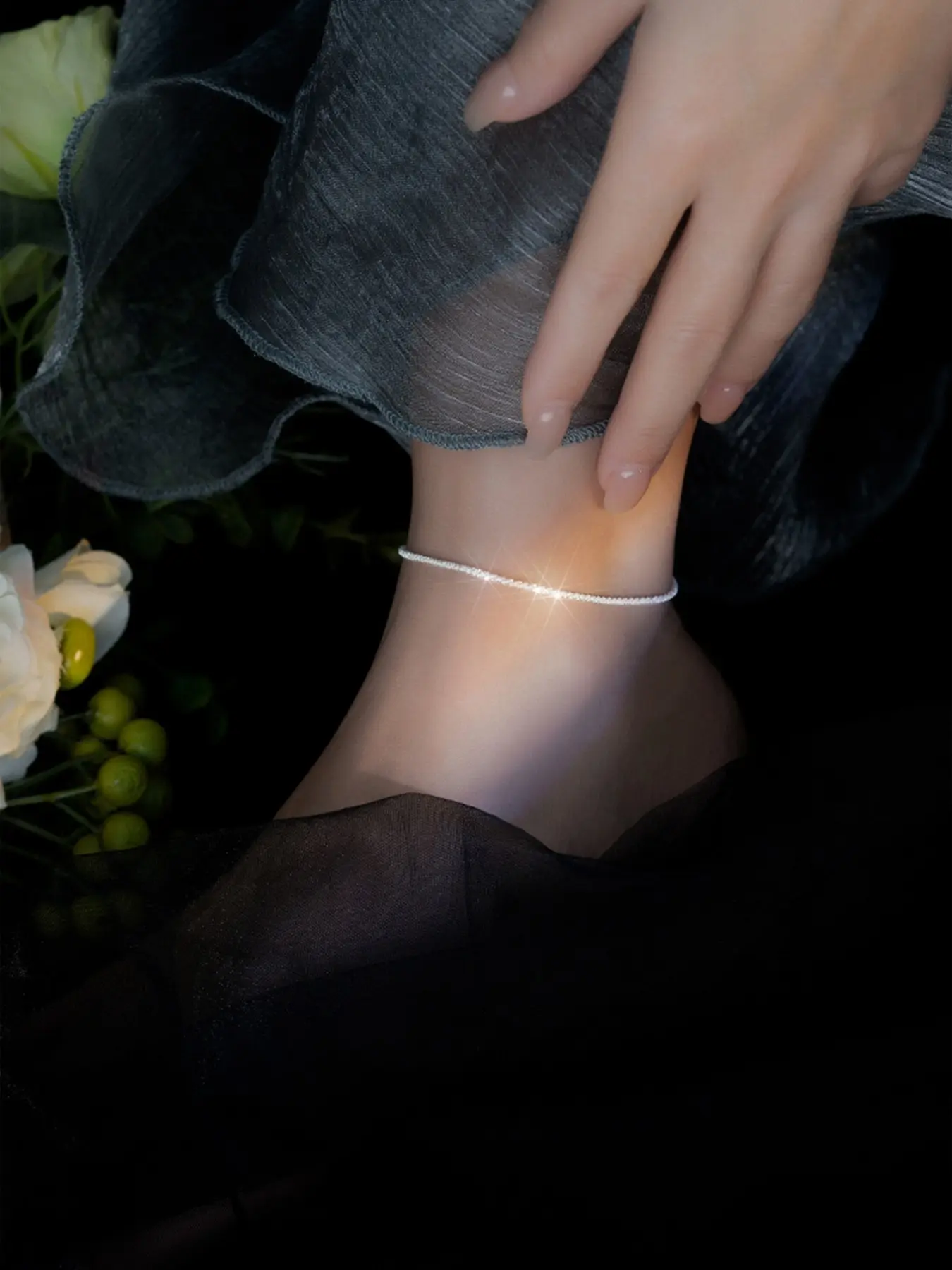 Silver Color Sparkling Star Anklet, Full Sky Stars Design, Elegant Foot Jewelry, Perfect Gift for Women and Girls, Trendy Fashionable Accessories