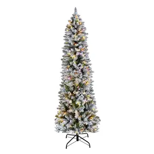 Christmas Tree, 6ft Prelit Flocked Artificial Tree, Full Holiday Xmas Deco Trees with 240 Colorful LED Lights, 11 Lighting Modes & 635 Branch Tips for Home Party Office Decoration