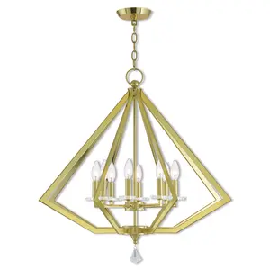 8 Light Polished Brass Chandelier with Clear Crystal Accents Shade