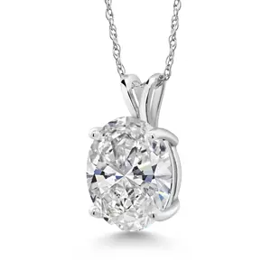 Gem Stone King 3.00 Cttw 14K White Gold IGI Certified Lab Grown Diamond Pendant Necklace | Oval | D-E Color VS1-VS2 Clarity | With 18 Inch Chain | Gold Necklace For Women