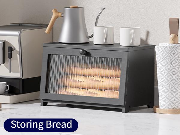 Bamboo Bread Box, Double Layer Bread Storage Box for Kitchen Counter, Large Capacity Bread Bin, Black Bamboo Bread Box, Double Layer Bread Storage Box for Kitchen Counter, Large Capacity Bread Bin, Black