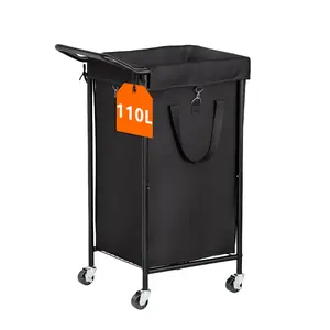 110L Laundry Basket with Wheels, Rolling Laundry Hamper house organizers , Dirty Clothes Hampers for Bedroom,Organiser Black