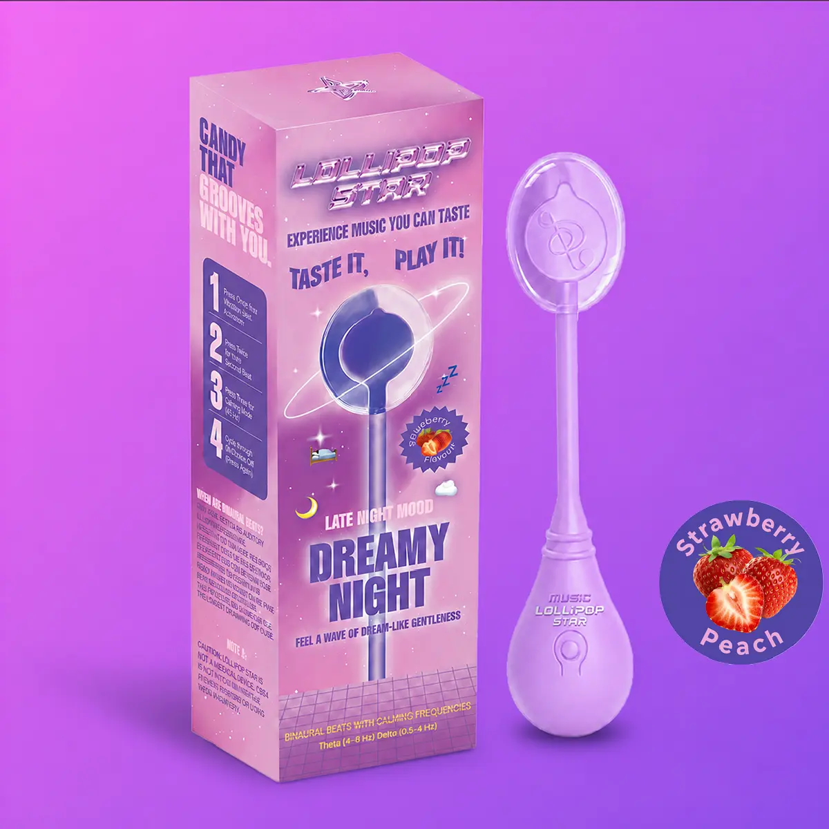 LollipopStar Music Lollipop, Bone Conduction Technology Audio Lollipop, TastySounds Music Lollipop, Strawberry Peach
