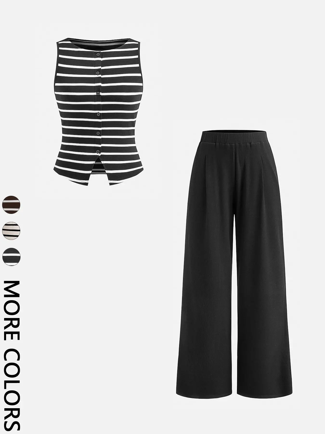 Striped Vest + Wide Leg Pants Set, Casual Matching Set, Casual Style Set, Casual Fitted High Waist, Spring & Fall, Daily Streetwear, Women's Fashion, Womenswear Everyday