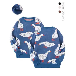 Men's cartoon duck print off shoulder sweaterRAIMENTRY