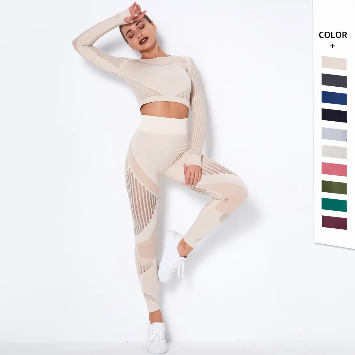 MME Seamless Knitted Absorbent Yoga Long-Sleeved Suit Yoga Wearsuit
