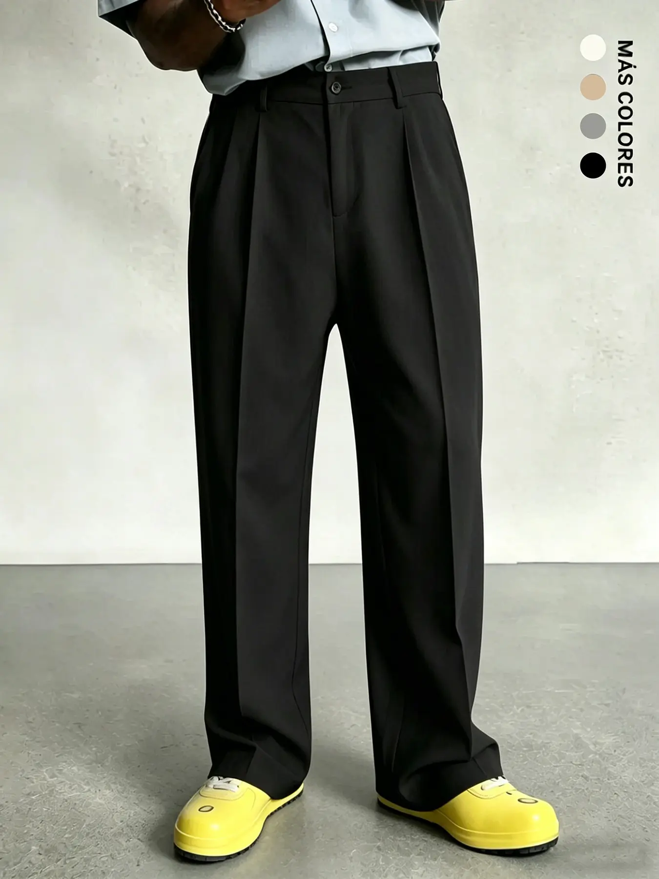 Men's Pleated Wide Leg Suit Pants, Formal Wear, Casual Loose Fit, Business & Street Style, Mid Waist, Drawstring Waist, Adjustable Pants, All Seasons