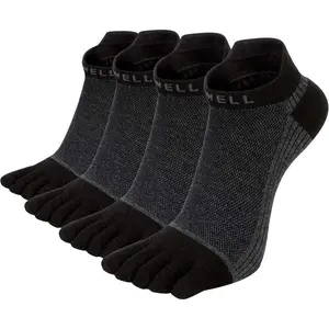 Toe Socks Five Finger Socks No Show Crew Athletic Running Socks 4 Pairs,Size 7-11