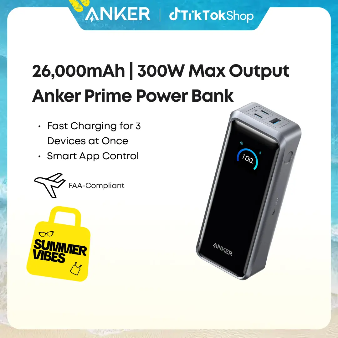 SummerVibes Anker Prime Power Bank, 20,100mAh/26,250mAh 3-Port SummerVibes Anker Prime Power Bank, 20,100mAh/26,250mAh 3-Port