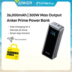 [Limited Offer]Anker Prime Power Bank, 26,250mAh 3-Port Portable Charger with 300W Max Output, Two-Way Charging, TSA-Approved, App Control, for MacBook, iPhone 17/16 Series, and More (Base Not Included) summervibes