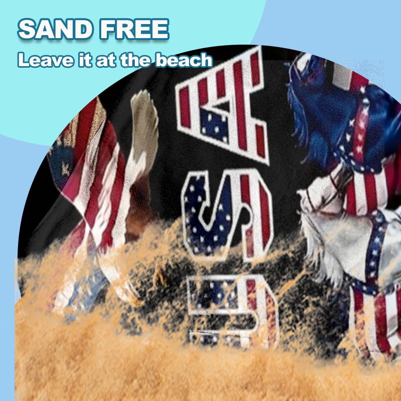 Patriotic USA Horse & Eagle Summer Beach Towel, 4th of July American Flag Towel for women Men