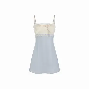 Cider Satin High Rise Lace Trim Bowknot Cami Mini Nightdress