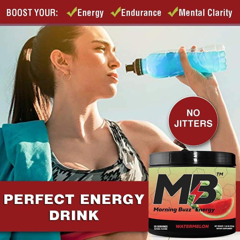 Morning Buzz Energy Powder Drink - Energy Boost Drink Mix - Sugar-Free Energy with Antioxidants - Morning Kickstart and Sports Nutrition Endurance Product - 30 Servings, Watermelon, 8 Ounces