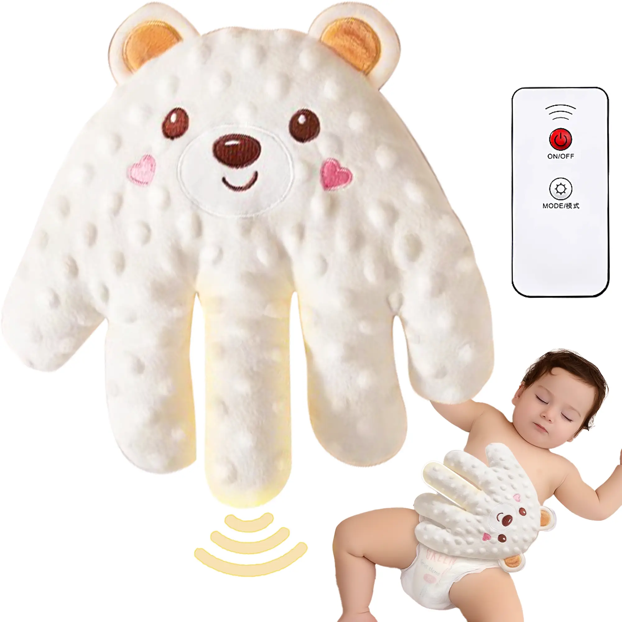 Baby Patting Soothing Palm, Sleepping Soother Patting Toy, Pillow ,Startle Prevention Cartoon Animal Baby Pillow with Red Bean Filling for Newborns -