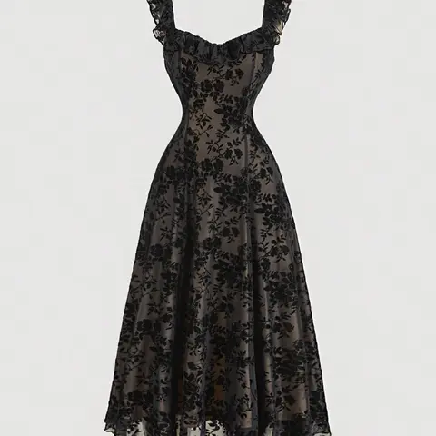 Women's Lace Sleeveless Dress, Elegant Formal Party Sexy Backless Mesh Floral Print Chic Sheer Gown Fashion Summer Maxi Dress, Casual V Neck Gothic Y2K Feminine Elegance Dress, Summer Dress For Wedding Guest, Womenswear