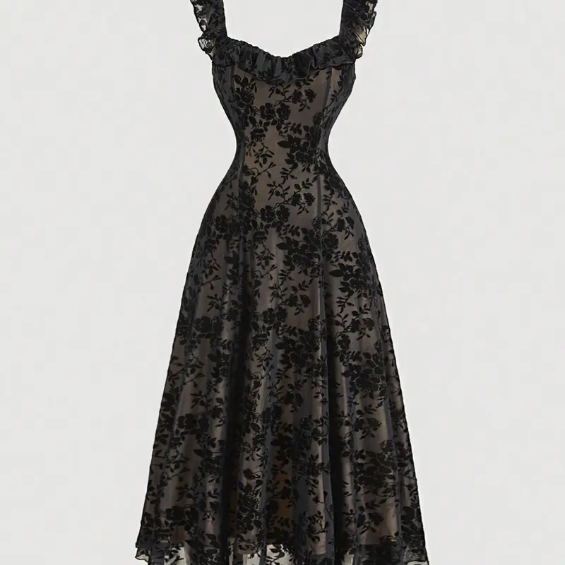 Women's Lace Sleeveless Dress, Elegant Formal Party Sexy Backless Mesh Floral Print Chic Sheer Gown Fashion Summer Maxi Dress, Casual V Neck Gothic Y2K Feminine Elegance Dress, Summer Dress For Wedding Guest, Womenswear