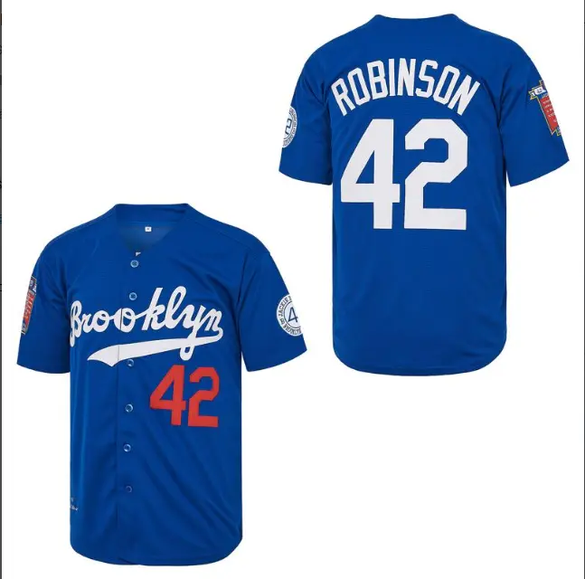 Men's 42 number baseball jersey Embroidery Robinson Blue White Baseball clothing breathable button closure high quality summer fall blue baseball jersey baseball jersey,travel essentials,camping essentials
