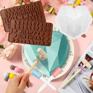 [Diamond Silicone Mold Set for Candy] With Hammer And Dropper Heart Shaped Diamond Silicone Cake Mold For Valentine's Day Candy Making Letter Mold And Number Chocolate Mold Kitchen Baking Tool Flexible