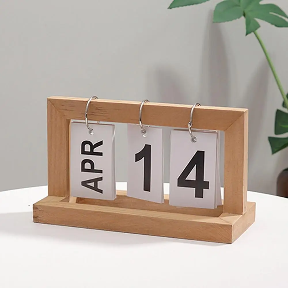 Back to School Supplies Wooden Flip Calendar, 1 Count Minimalist Desk Calendar, Desktop Decor Calendar For Home Office