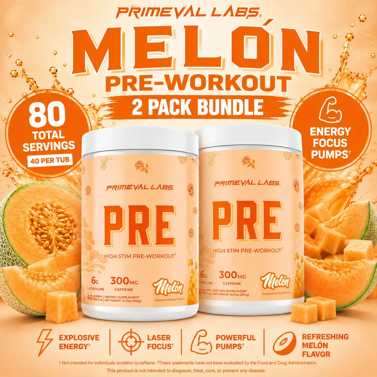 Primeval Labs Melón PRE-Workout 2 Pack Bundle – 80 Servings | High Stim Pre Workout Powder | Energy, Focus & Pump | Horchata Flavor | Gym & Fitness Supplement