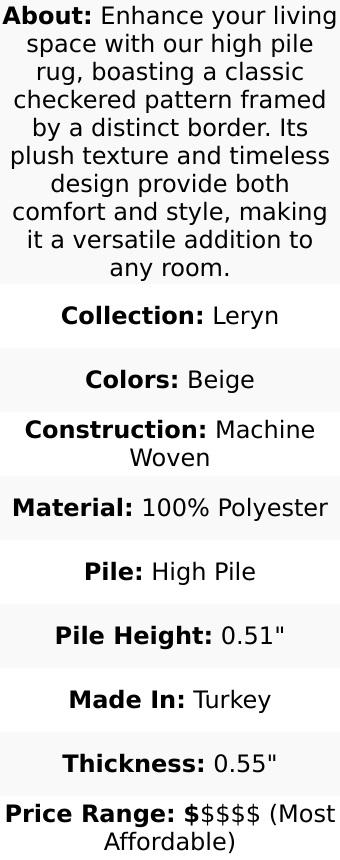 Leryn Ivory Checkered Area Rug - Checked Beige/Cream Rug