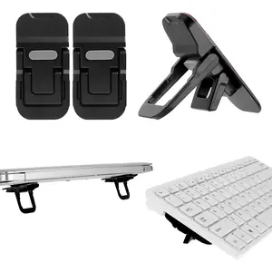 2 Pcs Portable Keyboard Stand, Dual Tilt Angle Adjustment, Foldable Laptop Riser, Self-Adhesive Feet for Most Keyboards (Black)