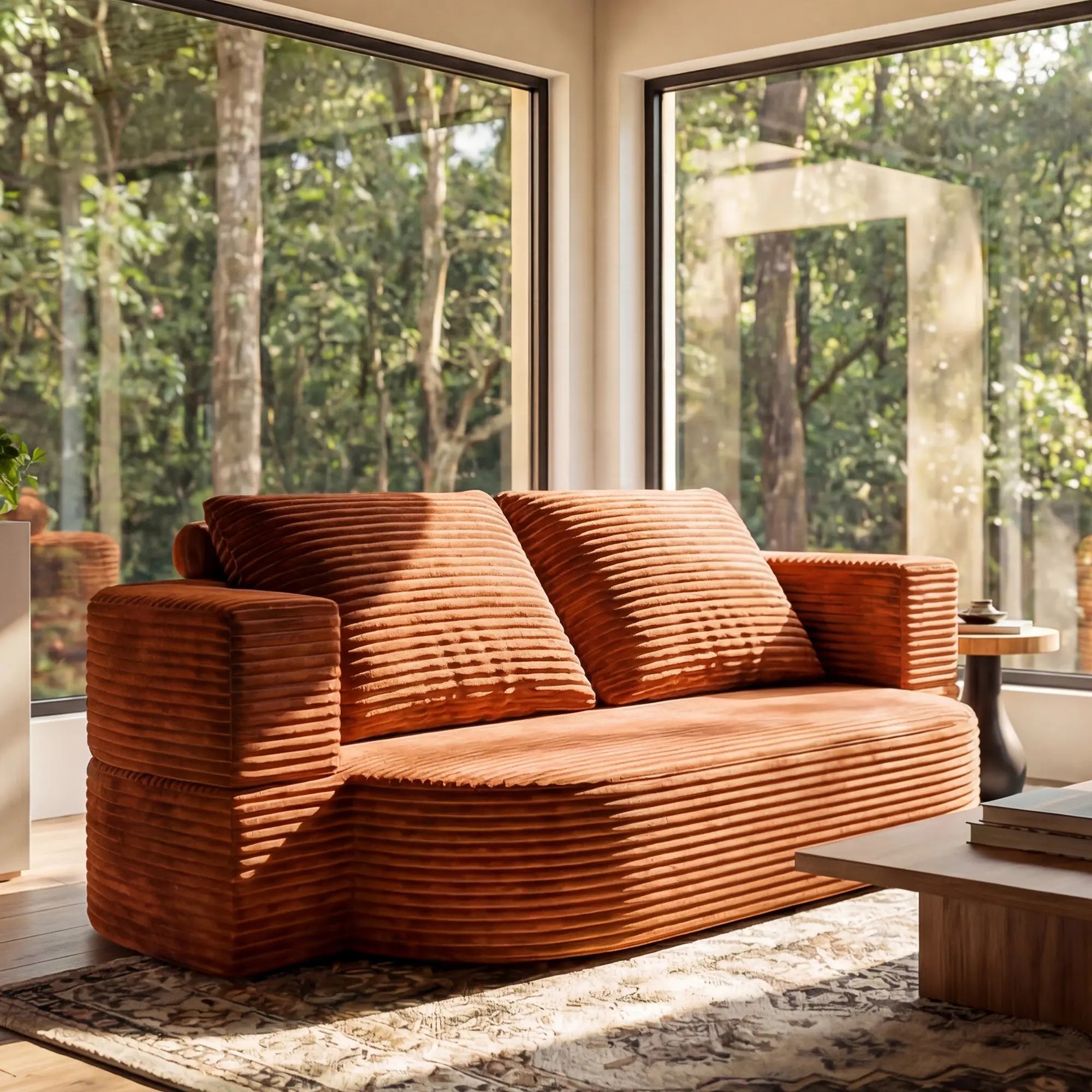 78.7" Wide Curved Queen Size Floor Sofa Bed - 2-Module Convertible Futon Loveseat, Tool-Free Folding Sleeper Couch with Plush Corduroy Foam-Filled Mattress for Living Room, Guest Room, Two-Module
