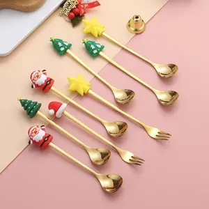 Creative Christmas Tree Stainless Steel Coffee Stirrer Spoon, Dessert Fruit Fork Set, Gift Boxed Utensils, Perfect Holiday Kitchen Accessory, Spoons Set
