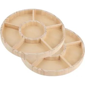Wooden Candy Platters - Set of 2, 10" Round  Serving Trays for Parties, Events, and Home Decor - 6 Compartment Candy and Snack Organizer (2 Pack)