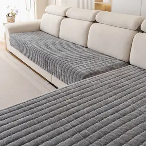 1-Piece Luxury Chenille Sofa Cover - Solid-Color Pattern, Non-Slip, Dustproof, Stain-Resistant and Pet-Friendly, Fits 1/2/3/4-Seater and L-Shaped Sofas, All-Season Living Room Sofa Protector, Machine-Washable Elastic Slipcover