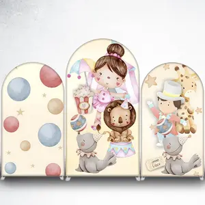 15-day Delivery Pastel Circus Girl and Animals Arch Backdrop Cover for Kids Carnival Party