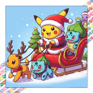 1 DIY diamond painting kit, 5D diamond art set, DIY decoration, Christmas Pikachu diamond painting kit full round diamonds, mosaic, diamond art, DIY art home decoration, suitable for Christmas.