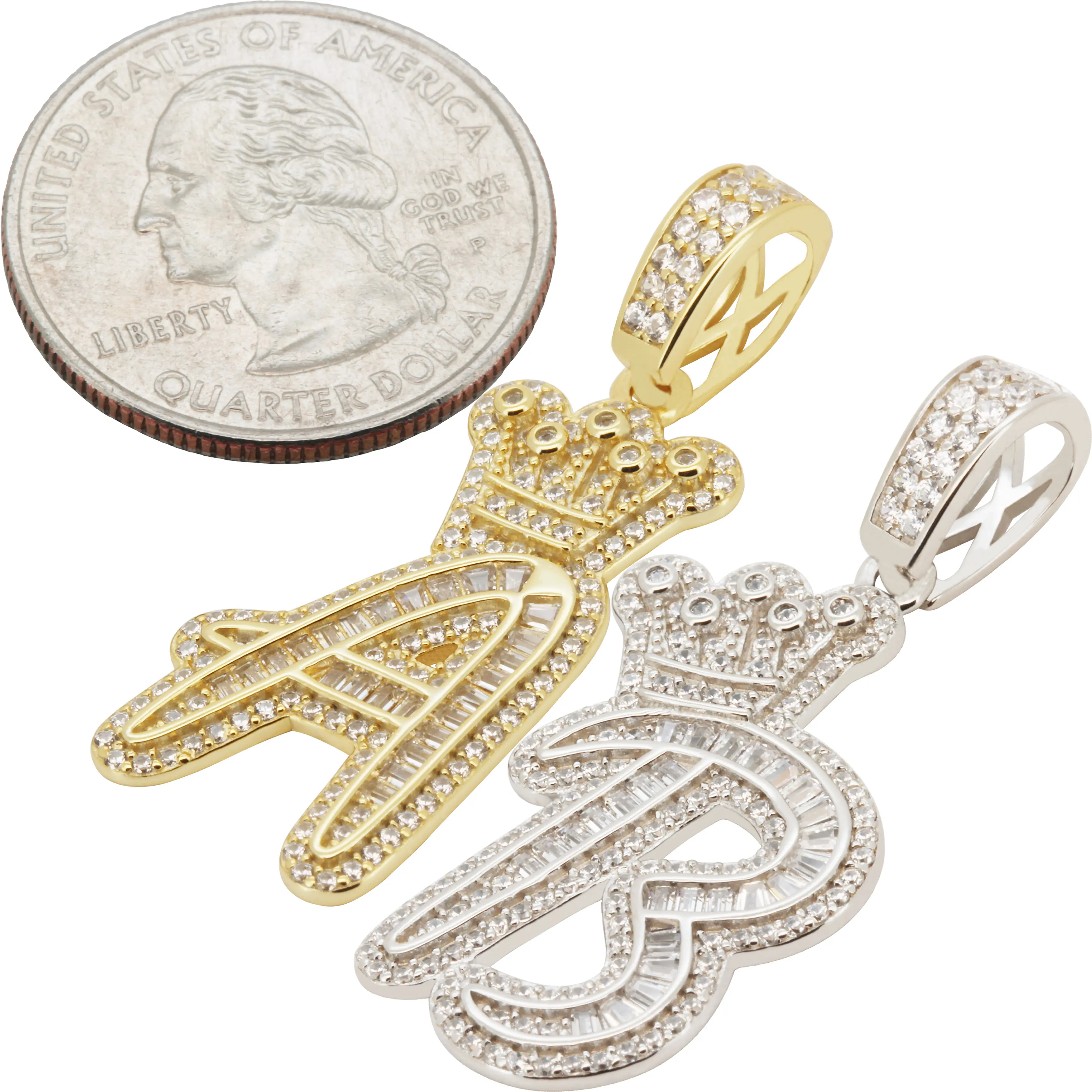 925 Sterling Silver 14k Gold Vermeil AAA Cubic Zirconia Crown Initial Pendant