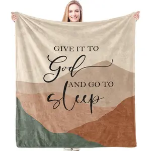 Boho Christian Blanket, Give It to God and Go to Sleep Bible Verse Abstract Mountain Throw Blanket for Home Bedroom Living Room Couch Bed Decor, Christian Gifts for Women, 50x60 Inches, Cozy All-Season Blanket Christmas New Year Gift