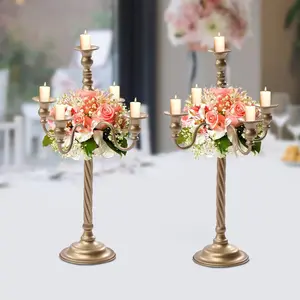 Candelabra Gold Candle Stand 20.9in Tall 5-Head Candlestick Holder for Wedding Table Centerpiece Decor Christmas Holiday Event Reception Decoration Iron Light Paint Ornaments