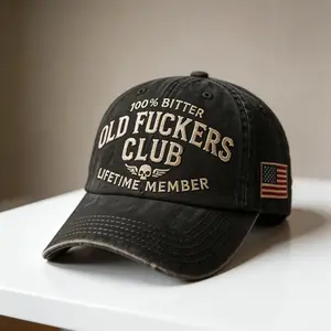 100% Bitter Old F*kers Club Vintage Cap Embroidery Adjustable Wash Lifetime Member Hat Unisex Casual Trendy Outdoor Cap Premium Cotton Material Rugged Everyday Style
