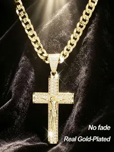 14k gold plated Cuban, Figaro, Miami Jesus Cross, 24 inches long and 6mm wide, hand polished and multi plated necklace for daily wear, give to yourself, give to friends and lovers Cuban Chain Necklace