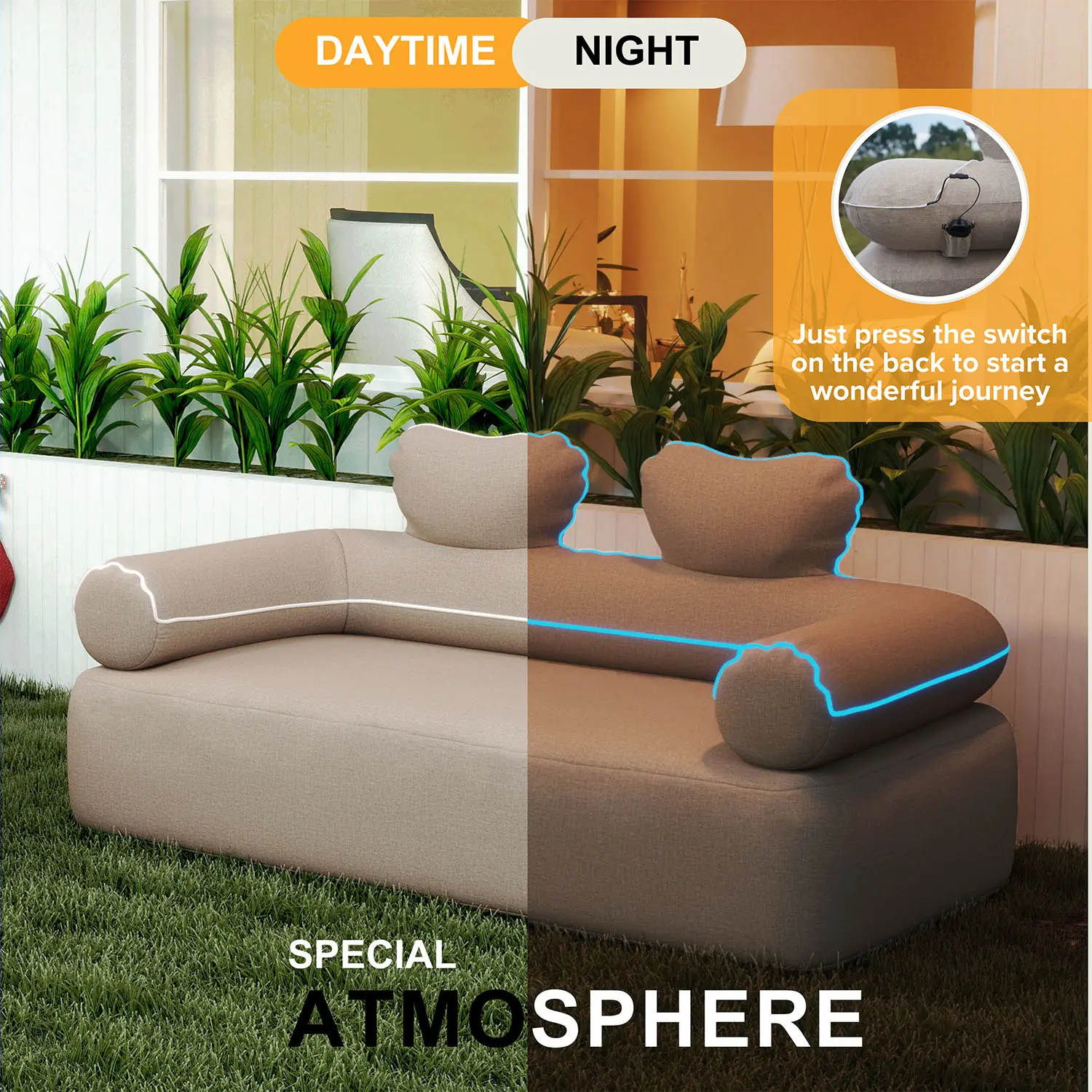 Portable Air Sofa - Outdoor Air Beach Couch Inflatable Lounger for Camping, Picnics Camping Essentials 880lbs,Outdoor Camping Sofa, Self Inflatable Sofa