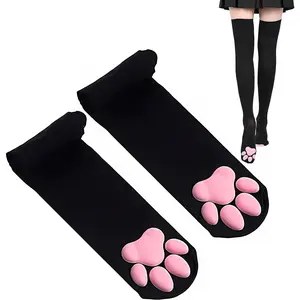 Cat Paw Thigh High Socks Golves, Cute Soft 3D Toe Beans Socks Mittens Kitten Claw Pad Socks for Girl Women Cosplay Set- Women's Extra Long Thigh High Socks Women's Spooky Ankle Socks