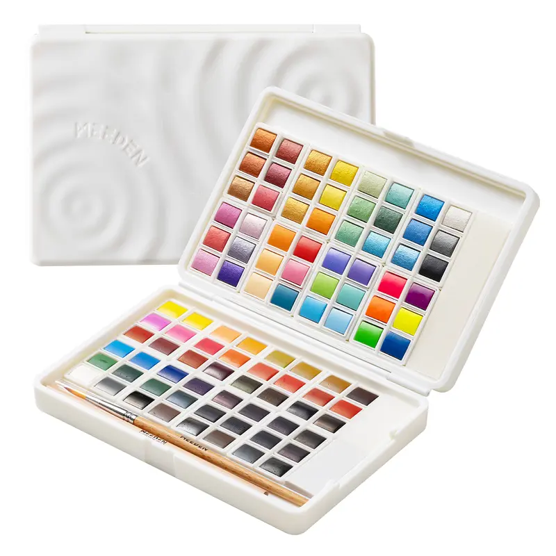 MEEDEN Neon Fluorescent Watercolor Hand Painting Set - 48/96 Pigment-Rich Multi-Shade Colors, Partitioned Portable Box, Detail Brush, Mixing Aid, Transparent Washes, Watercolor Art Supplies, Arts Crafts Stationery, Office Essentials