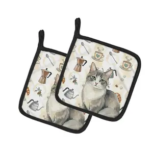 Carolines Treasures FNT1380PTHD 7.5 x 7.5 in. Gray & White Cat Coffee Time Pot Holders, Pack of 2