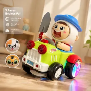 Interactive Face Changing Farm Tractor Toy, Electric Musical Stunt Car with Rotating Lights, Sound & Light-Up Wheels Kids Sensor Toy, Perfect Birthday Gift for Toddlers Boys Girls