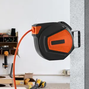 Retractable Air Hose Reel 3/8 IN x 50 FT Hybrid 300PSI Compressor Hose with 5 ft Lead Ceiling Wall Mount 180° Swivel Enclosed Reel