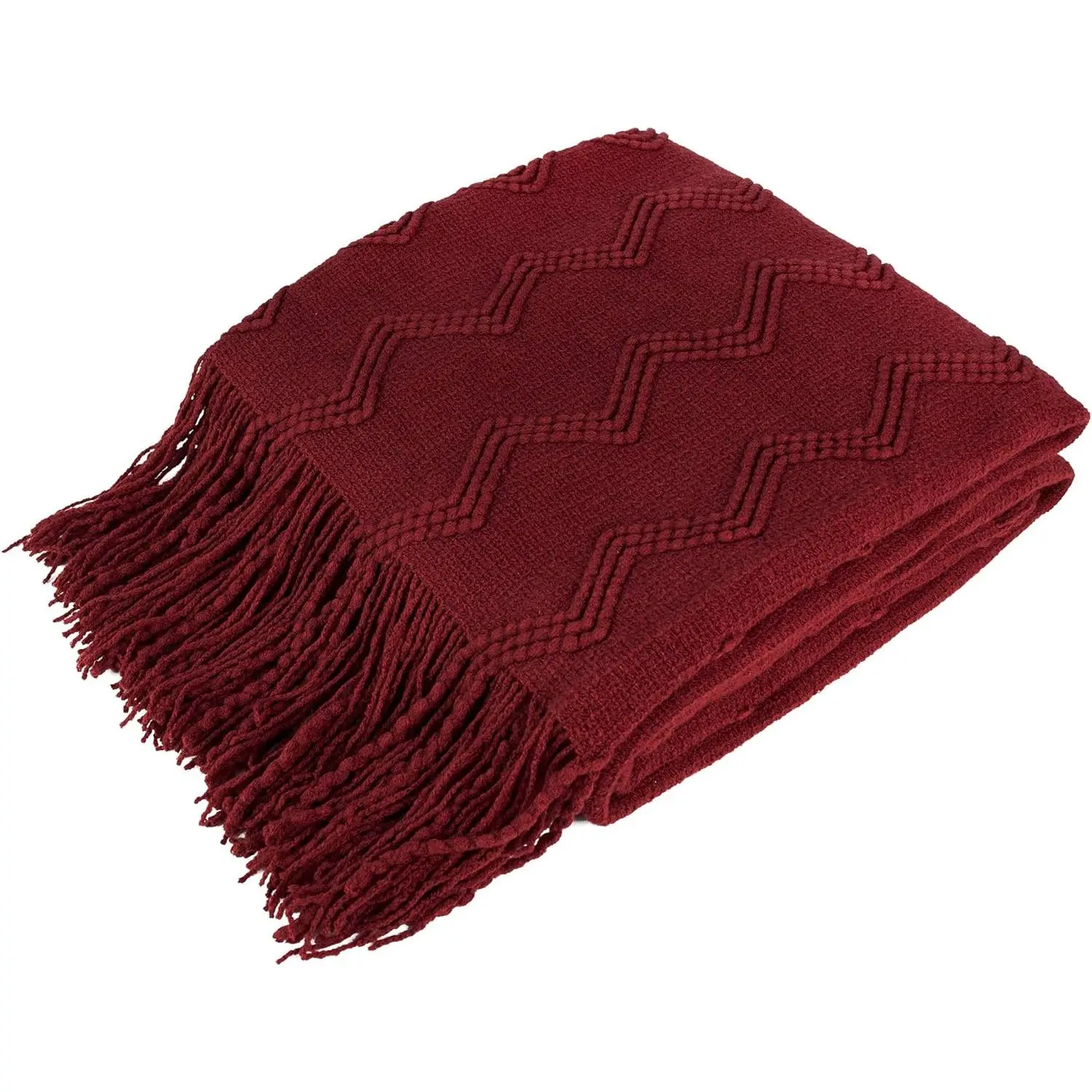 Maroon Red Knit Throw Blanket for Couch Bed, Soft Knitted Farmhouse Sofa Throw for Living Room, Lightweight Decorative Fall Throw Blanket for Chair, Outdoor Textured Boho Blanket, 50x60
