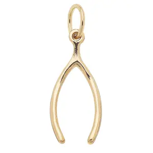 Lucky Wishbone Charm in Shiny Gold