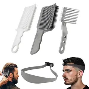 Hair Styling Tool Set, 4 Counts/set Hair Cutting Comb & Silicone Hair Cutting Band & Curved Positioning Comb & Flat Top, Heatless Styling Tools for Men, Barber Haircut Kit, Hair Cutting Kits