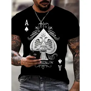 3D Spade Graphic T-Shirt for Men - Black, Loose Fit,, Soft, Breathable, Ideal for Hip Hop Street Style, Summer & Autumn